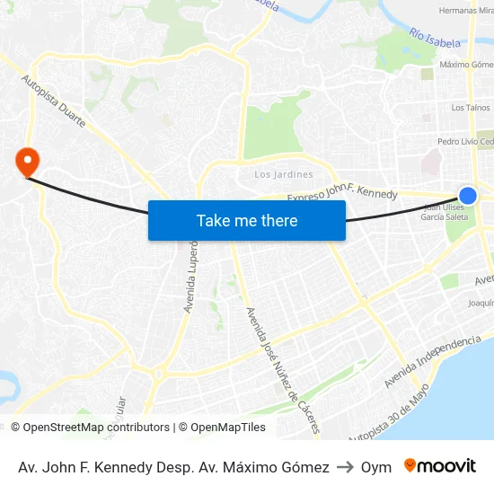 Av. John F. Kennedy Desp. Av. Máximo Gómez to Oym map
