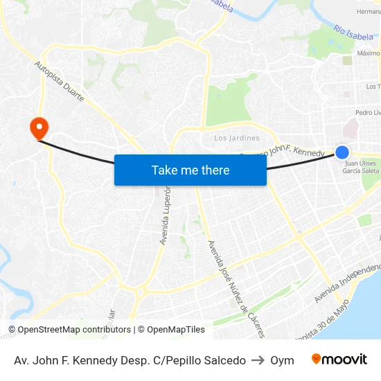Av. John F. Kennedy Desp. C/Pepillo Salcedo to Oym map