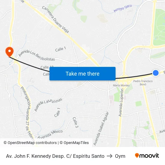 Av. John F. Kennedy Desp. C/ Espíritu Santo to Oym map
