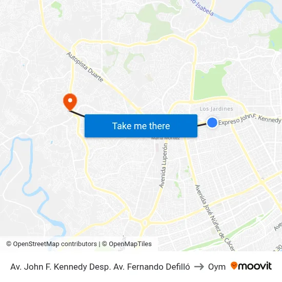 Av. John F. Kennedy Desp. Av. Fernando Defilló to Oym map