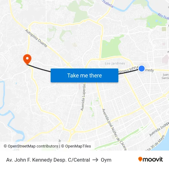 Av. John F. Kennedy Desp. C/Central to Oym map