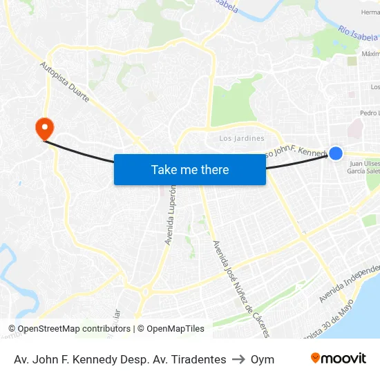 Av. John F. Kennedy Desp. Av. Tiradentes to Oym map