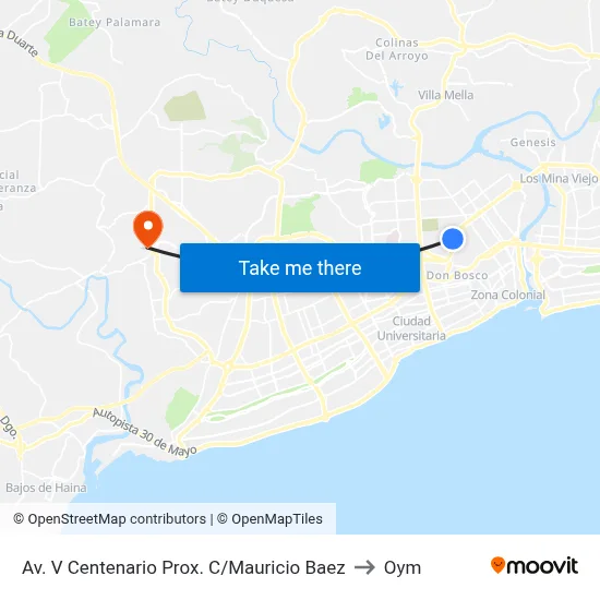 Av. V Centenario Prox. C/Mauricio Baez to Oym map