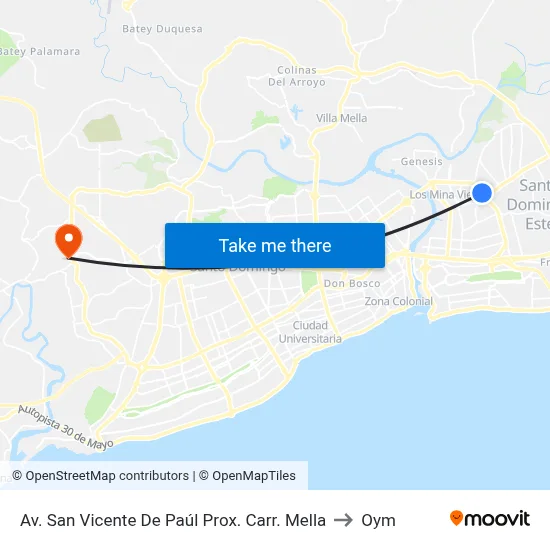 Av. San Vicente De Paúl Prox. Carr. Mella to Oym map