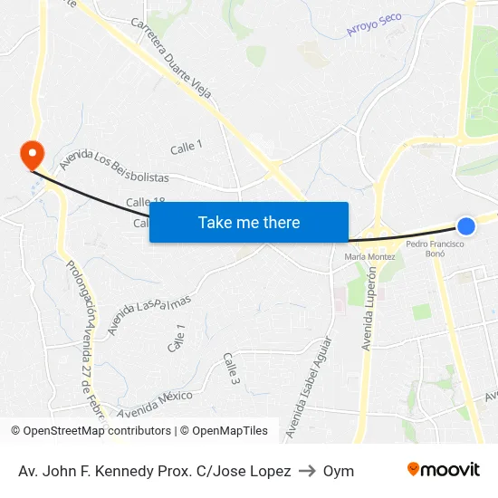 Av. John F. Kennedy Prox. C/Jose Lopez to Oym map