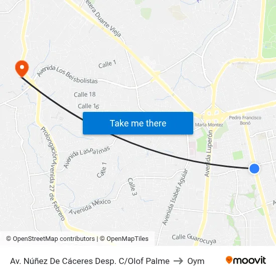 Av. Núñez De Cáceres Desp. C/Olof Palme to Oym map