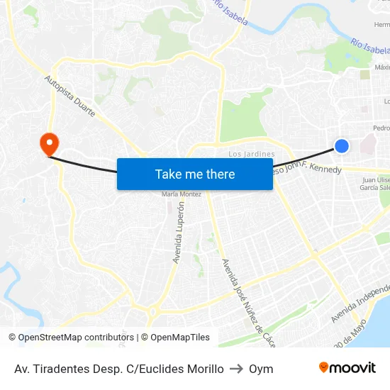 Av. Tiradentes Desp. C/Euclides Morillo to Oym map