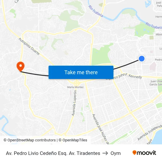 Av. Pedro Livio Cedeño Esq. Av. Tiradentes to Oym map
