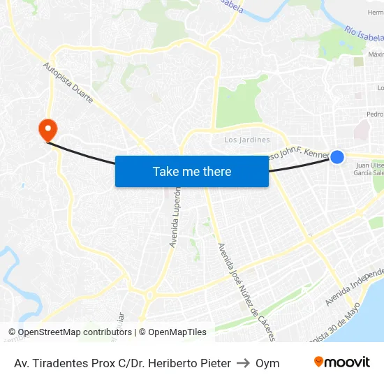 Av. Tiradentes Prox C/Dr. Heriberto Pieter to Oym map