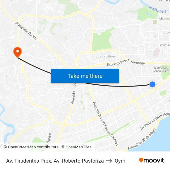 Av. Tiradentes Prox. Av. Roberto Pastoriza to Oym map