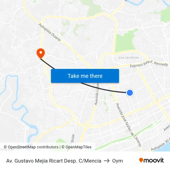 Av. Gustavo Mejía Ricart Desp. C/Mencia to Oym map