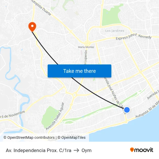 Av. Independencia Prox. C/1ra to Oym map