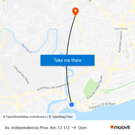 Av. Independencia Prox. Km 12 1/2 to Oym map