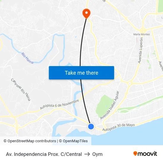 Av. Independencia Prox. C/Central to Oym map
