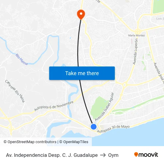 Av. Independencia Desp. C. J. Guadalupe to Oym map
