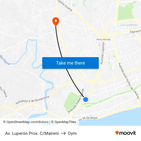 Av. Luperón Prox. C/Maireni to Oym map