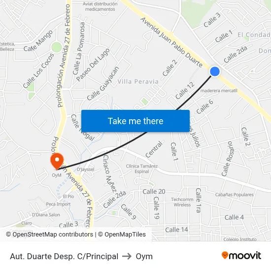 Aut. Duarte Desp. C/Principal to Oym map