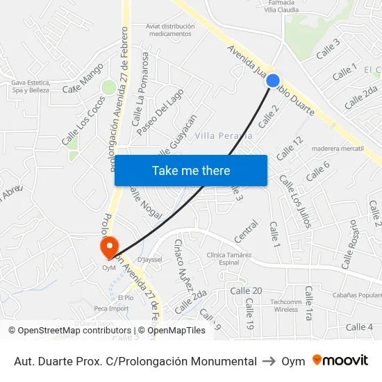 Aut. Duarte Prox. C/Prolongación Monumental to Oym map
