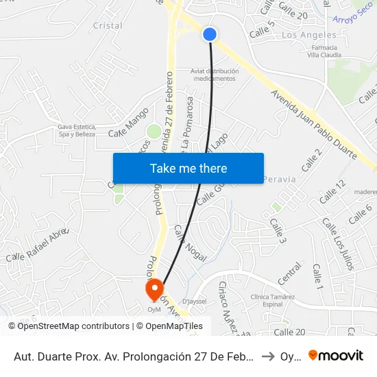Aut. Duarte Prox. Av. Prolongación 27 De Febrero to Oym map