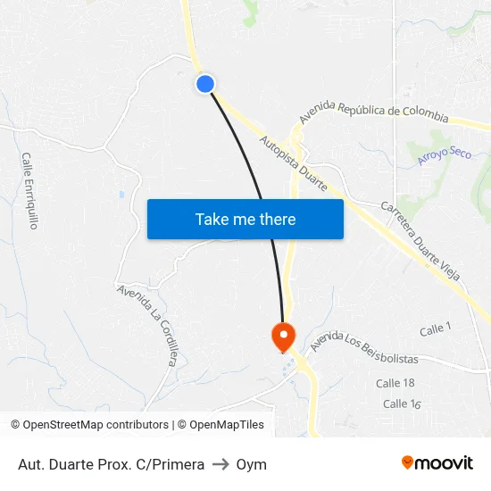 Aut. Duarte Prox. C/Primera to Oym map