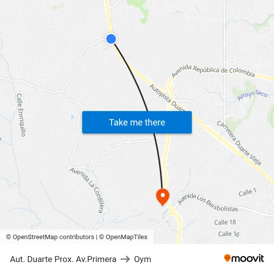 Aut. Duarte Prox. Av.Primera to Oym map