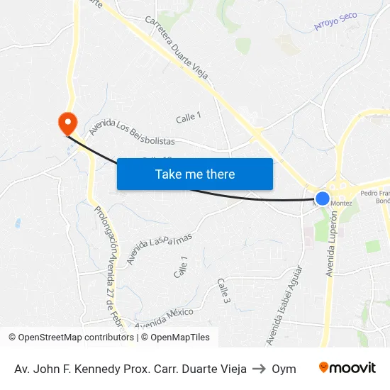 Av. John F. Kennedy Prox. Carr. Duarte Vieja to Oym map