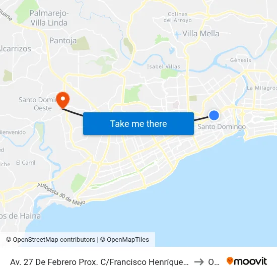 Av. 27 De Febrero Prox. C/Francisco Henríquez Y Carvajal to Oym map
