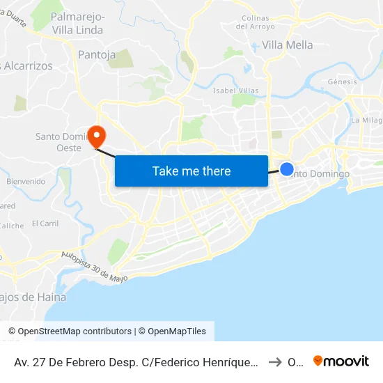 Av. 27 De Febrero Desp. C/Federico Henríquez Y Carvajal to Oym map