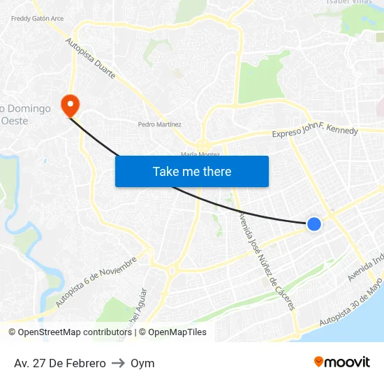 Av. 27 De Febrero to Oym map