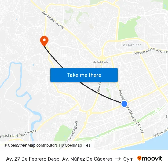 Av. 27 De Febrero Desp. Av. Núñez De Cáceres to Oym map