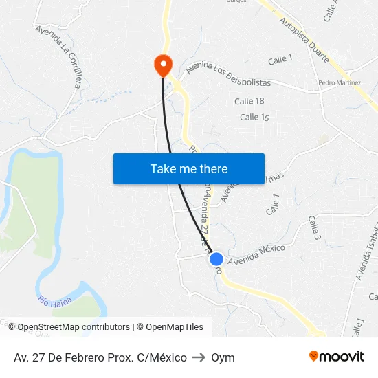 Av. 27 De Febrero Prox. C/México to Oym map