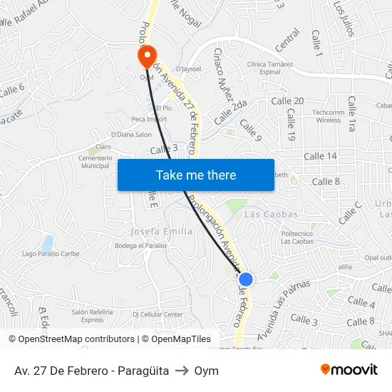 Av. 27 De Febrero - Paragüita to Oym map