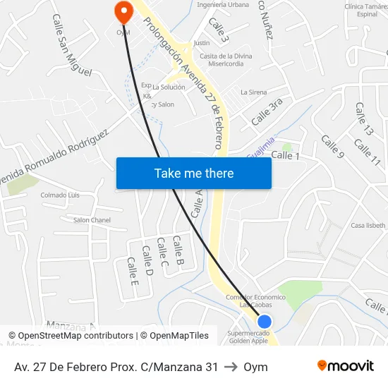 Av. 27 De Febrero Prox. C/Manzana 31 to Oym map