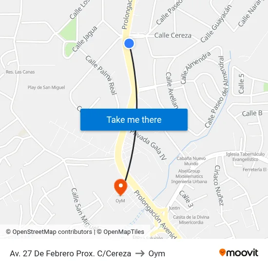Av. 27 De Febrero Prox. C/Cereza to Oym map