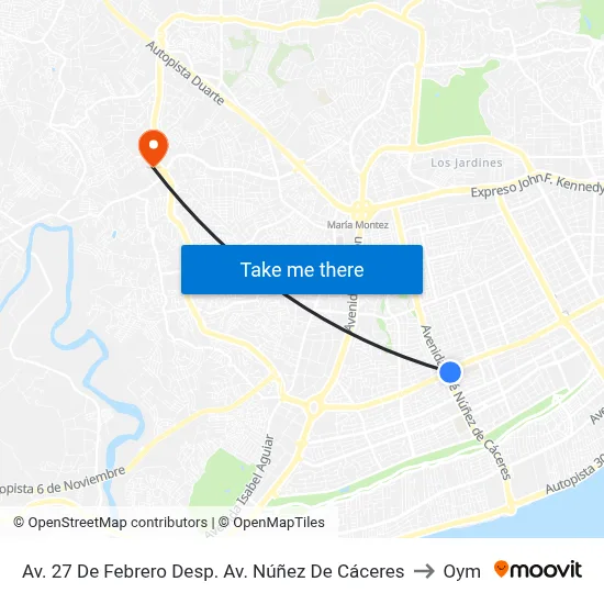 Av. 27 De Febrero Desp. Av. Núñez De Cáceres to Oym map