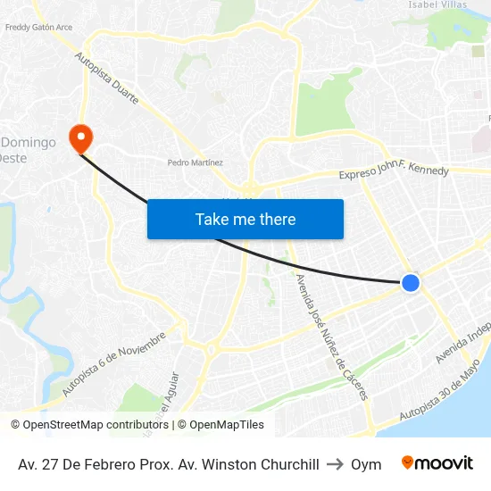 Av. 27 De Febrero Prox. Av. Winston Churchill to Oym map