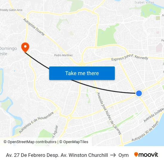 Av. 27 De Febrero Desp. Av. Winston Churchill to Oym map