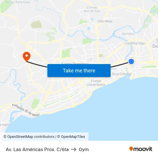 Av. Las Américas Prox. C/6ta to Oym map