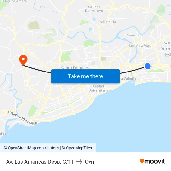 Av. Las Americas Desp. C/11 to Oym map