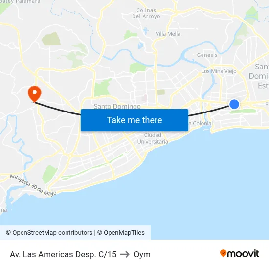 Av. Las Americas Desp. C/15 to Oym map