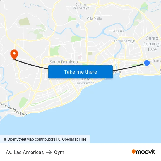 Av. Las Americas to Oym map