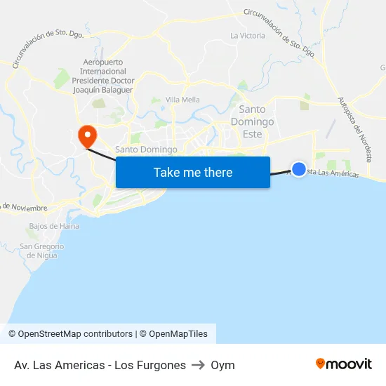 Av. Las Americas - Los Furgones to Oym map