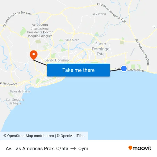 Av. Las Americas Prox. C/5ta to Oym map