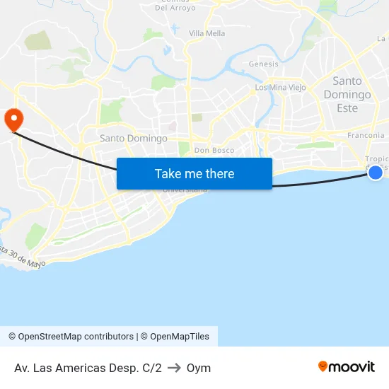Av. Las Americas Desp. C/2 to Oym map