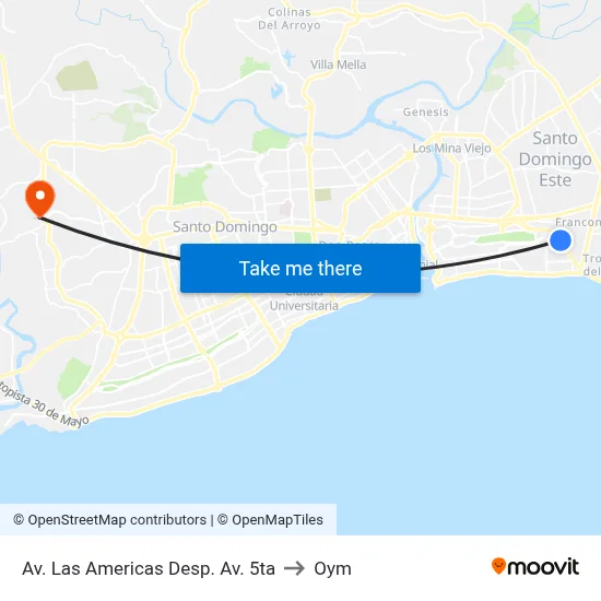 Av. Las Americas Desp. Av. 5ta to Oym map