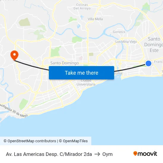 Av. Las Americas Desp. C/Mirador 2da to Oym map