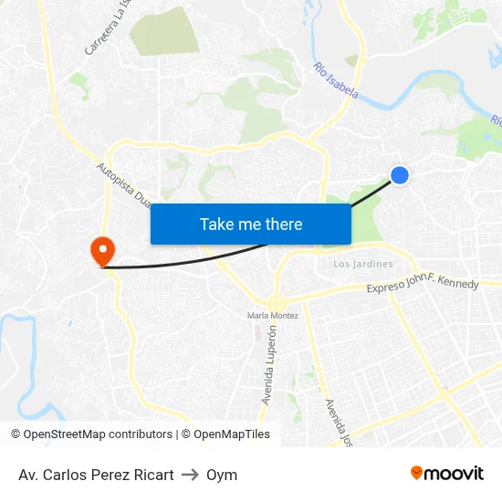 Av. Carlos Perez Ricart to Oym map