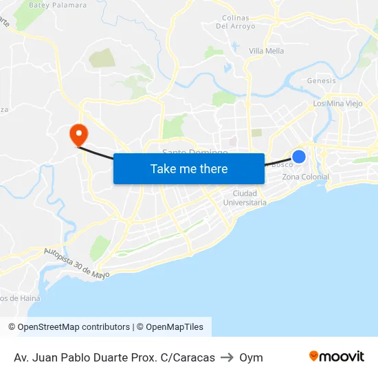 Av. Juan Pablo Duarte Prox. C/Caracas to Oym map