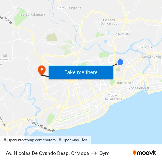 Av. Nicolás De Ovando Desp. C/Moca to Oym map