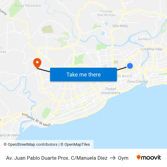 Av. Juan Pablo Duarte Prox. C/Manuela Diez to Oym map